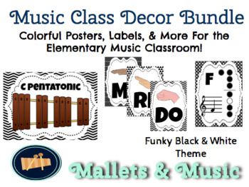 Preview of Music Class Decor Bundle - Funky Black & White