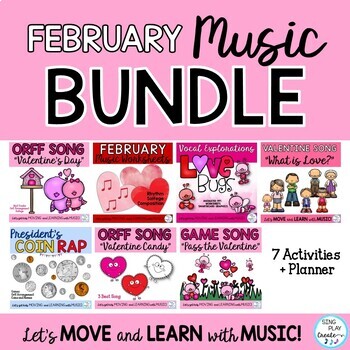 Preview of Elementary Music Class February Lesson Activity Bundle K-6