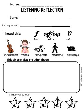 Preview of Music Class Listening Reflection Worksheet