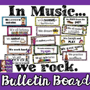 Preview of Music Bulletin Board - In Music We Rock Classroom Rules