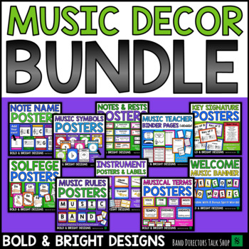 Preview of Music Classroom Decor BUNDLE - Editable BOLD & BRIGHT Music Bulletin Board Set