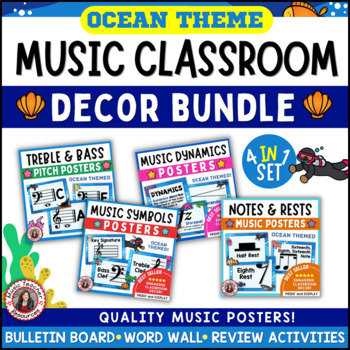 Preview of Music Classroom Decor BUNDLE - Ocean Theme