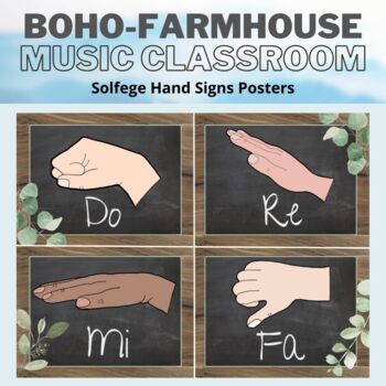 Preview of Music Classroom Decor: Boho Greenery/Farmhouse Solfege Hand Signs