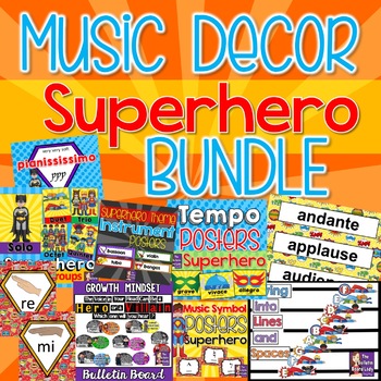Preview of Music Classroom Decor Bundle SUPERHERO