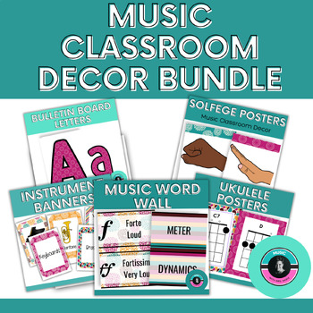 Preview of Music Classroom Decor Bundle | Word Wall | Instrument Banners | Ukulele Chords