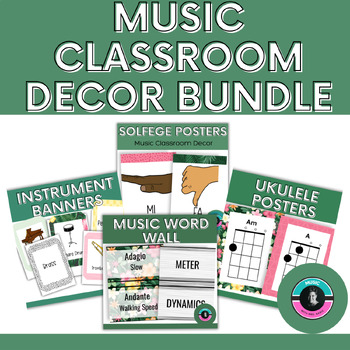 Preview of Music Classroom Decor Bundle | Word Wall, Ukulele Chords, Instruments, Solfege
