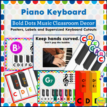 Preview of Music Classroom Decor - Piano Keyboards Posters, Labels and Supersized Cutouts