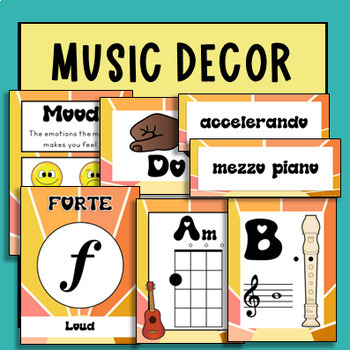 Preview of Music Classroom Decor - Retro Groovy Bundle of Elementary Music Room Decorations