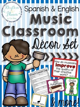 Preview of Spanish & English Music Classroom Decor Set