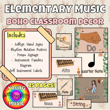 Preview of Music Classroom Decor Set - Boho Style
