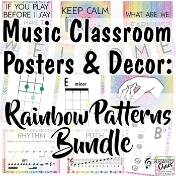 Preview of Music Classroom Decor Set: Rainbow Patterns BUNDLE