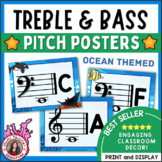 Music Classroom Decor Treble and Bass Pitch Posters - OCEAN Theme