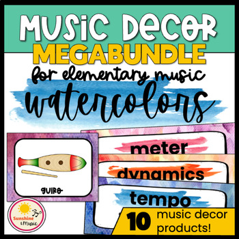 Preview of Watercolor Music Classroom Decor - Bulletin Boards - Instrument Labels