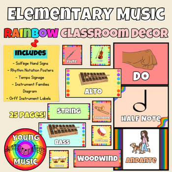 Preview of Music Classroom Decoration Set - Rainbow