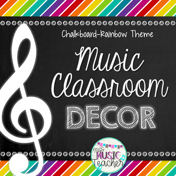 Preview of Music Classroom Decorations (BUNDLE): Chalkboard Rainbow Theme