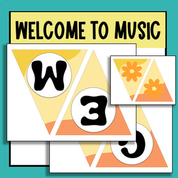 Preview of Music Classroom Decorations - Retro Groovy Welcome to Music Bunting Banner