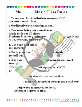 Preview of Music Classroom Rules - Editable Version