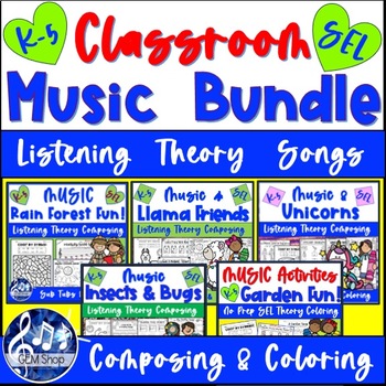 Preview of Music Bundle Classroom SEL Activities Rain Forest Garden Insects Llamas Unicorns