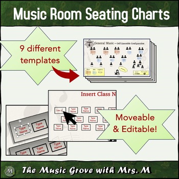 Preview of Music Classroom Seating Charts - 9 Editable Templates for K-3, Band, Orch, Choir