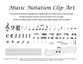 Preview of Music Clip Art - 48 Common Notation Symbols