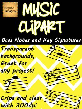 Preview of Music Clip Art: Bass Notes and Key Signatures