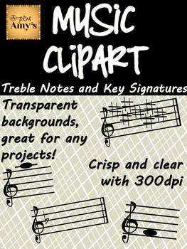 Preview of Music Clip Art: Treble Notes and Key Signatures