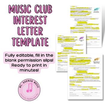 Preview of Music Club Interest Letter Template | Editable
