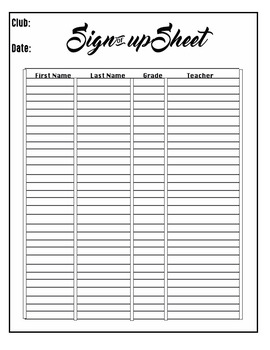 Preview of Club Sign-In Sheet