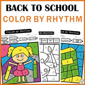 Preview of Music Color by Code Back to School Themed Worksheets | Color by Rhythm