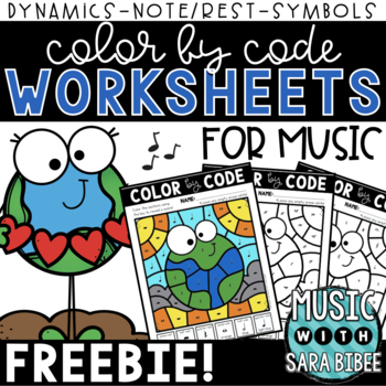 Preview of Music Color by Code Coloring- Dynamics, Note/Rest, Symbols - Earth Day {FREEBIE}