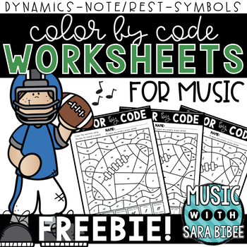 Preview of Music Color by Code - Music Coloring - Football Theme {FREEBIE}