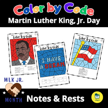 Preview of Music Color by Code - Martin Luther King Day- Notes and Rests