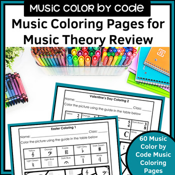 Preview of Music Color by Code | Music Coloring Pages | Music Theory Review Worksheets