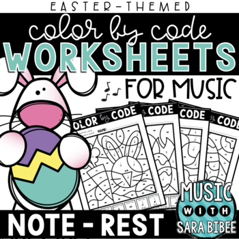 Preview of Music Color by Code - Music Coloring - Note/Rest {Easter Theme}