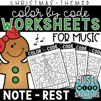 Preview of Music Color by Code - Music Coloring - Notes/Rests {Christmas Theme}
