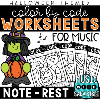 Preview of Music Color by Code - Music Coloring - Notes/Rests {Halloween Theme}