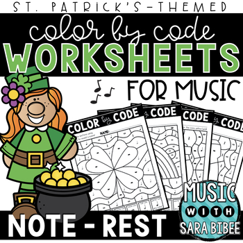 Preview of Music Color by Code - Music Coloring - Notes/Rests {St. Patrick's Day Theme}
