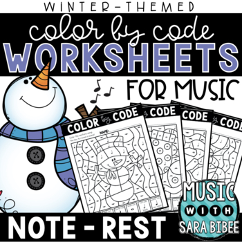 Preview of Music Color by Code - Music Coloring - Notes/Rests {Winter Theme}
