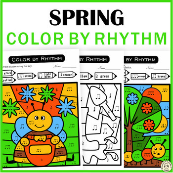 Preview of Music Color by Code Spring Themed Worksheets  | Color by Rhythm
