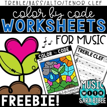 Preview of Music Color by Code Coloring - Treble/Bass/Alto/Tenor Clef - Earth Day {FREEBIE}