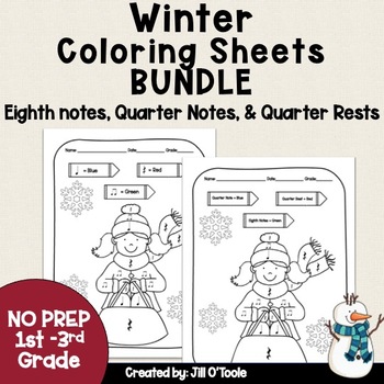 Music Color by Code Winter - Rhythm Quarter Rest & Note, & Eighth Note 1A &  1B