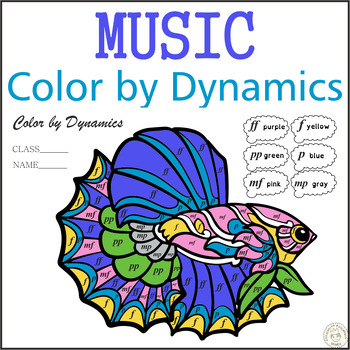 Preview of Music Color by Dynamics | Betta Fish Mandala Style | Music Coloring Sub Plan