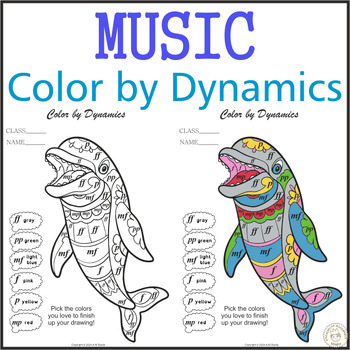 Preview of Music Color by Dynamics | Dolphin Mandala Style | Music Coloring Sub Plan