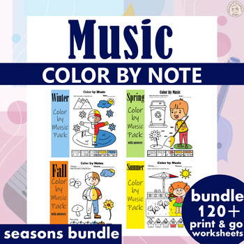 Preview of Music Color by Note Four Seasons Bundle | Music Coloring Pages