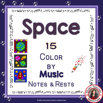 Preview of Music Coloring Activities - 15 SPACE Themed Music Coloring Sheets
