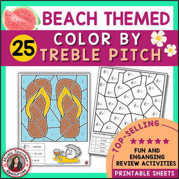 Preview of Music Coloring Pages - Treble Clef Notes - Music Coloring Sub Plans- Beach Theme