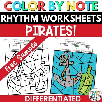 Preview of Music Coloring Pages - End of Year Rhythm Worksheet Activity - Pirate Theme