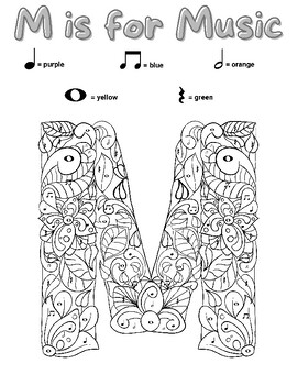 Preview of Music Coloring Sheet // Sub Plans // Color by Number // M is for Music