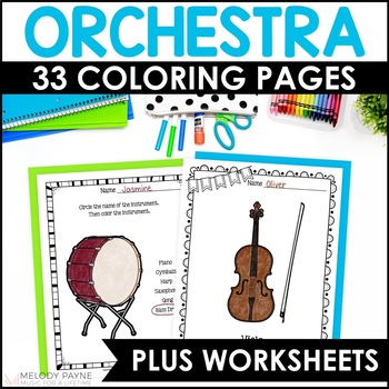 Preview of Instruments of the Orchestra Coloring Pages & Worksheets - Elementary Music