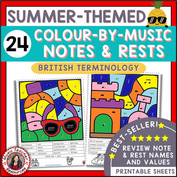 Preview of Music Colouring Pages - Colour By Notes and Rests - Summer Music Worksheets